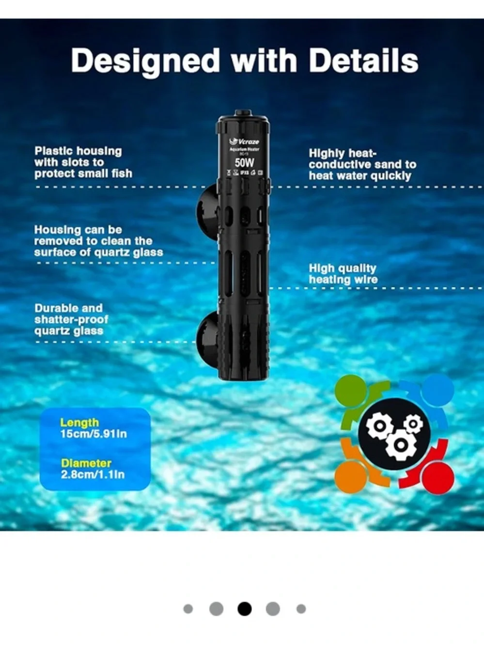 Black 50W Aquarium Heater with Digital Thermostat